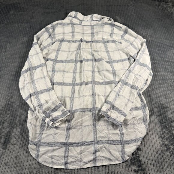 Bella Dahl High Low Button Down Blouse Top White Blue Plaid Womens M - Picture 8 of 10